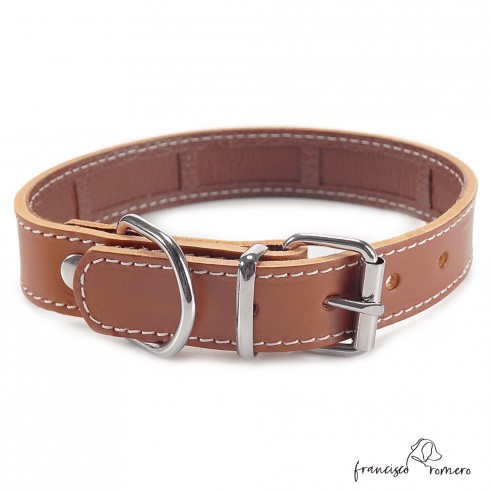 Collar Piel Funda Antiparasitaria Hebilla Rulo Caramelo