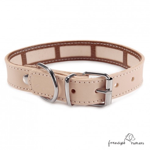 Collar Piel Funda Antiparasitaria Hebilla Rulo Personalizado Natural 1