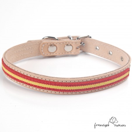 Collar de piel de vaquetilla con bandera de España